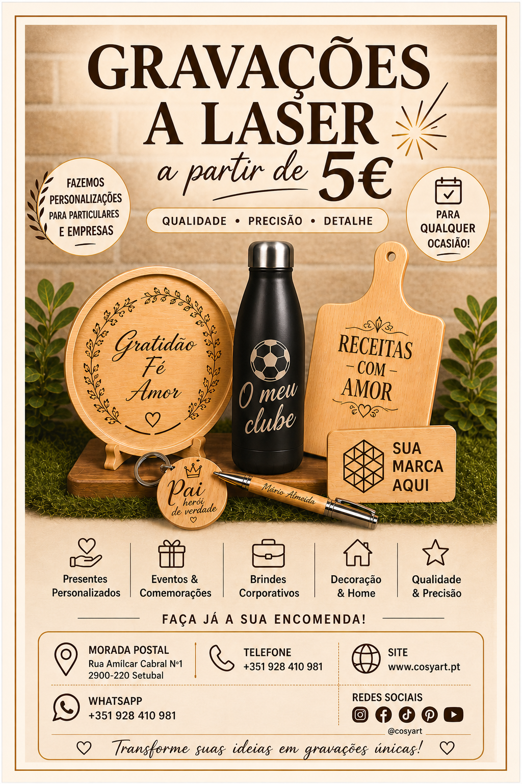 Gravações & Corte a Laser - Personalizados à Medida com qualidade, precisão e detalhe.