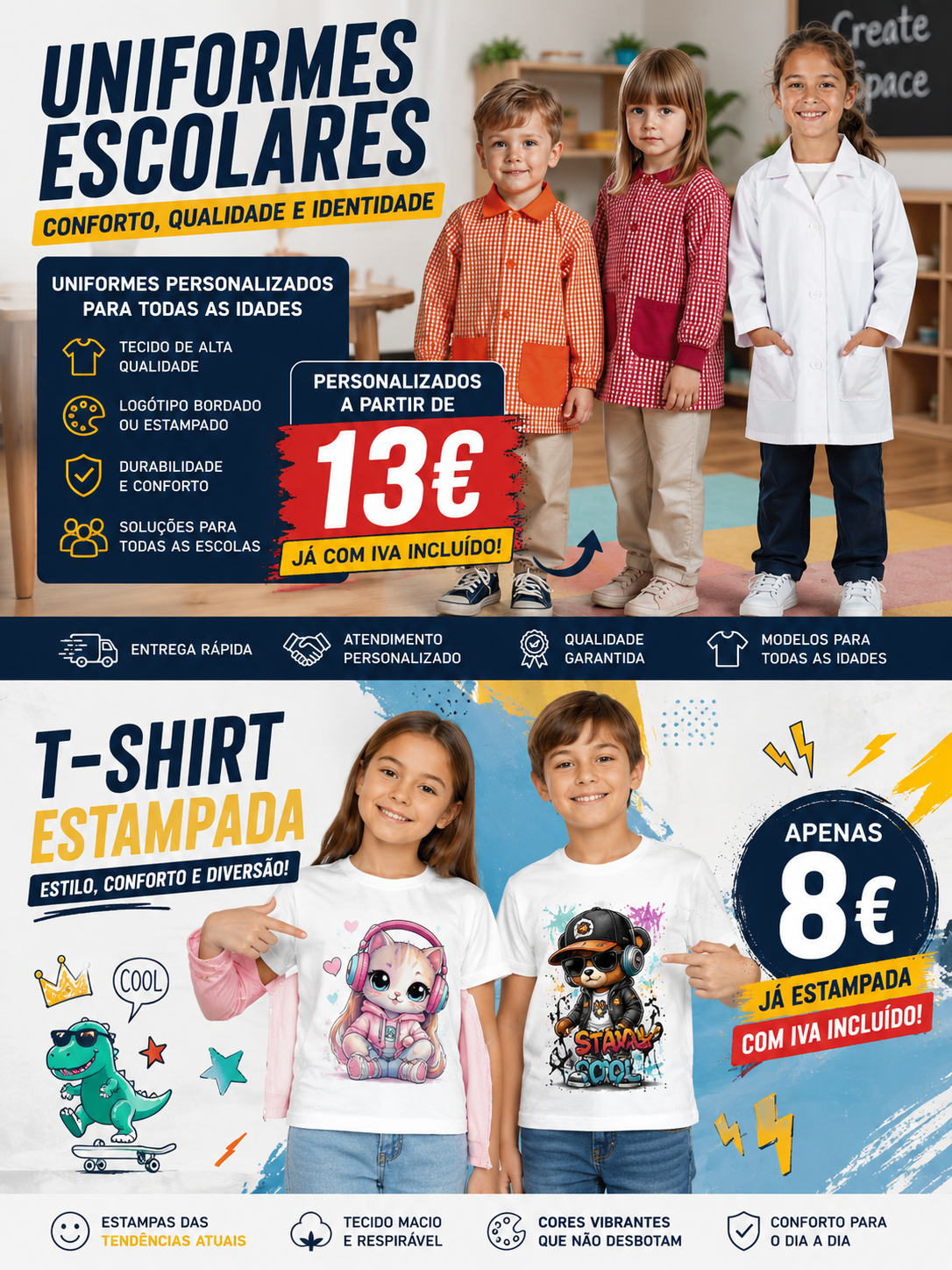 Uniformes Escolares e T-Shirts Infantis Personalizadas para conforto, qualidade e identidade.