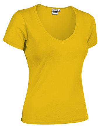ROXY | T-Shirt de Gola em V para Mulher 50% Poliéster 50% Algodão Corte Estreito | Personalizável | Várias Cores