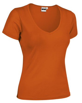 ROXY | T-Shirt de Gola em V para Mulher 50% Poliéster 50% Algodão Corte Estreito | Personalizável | Várias Cores