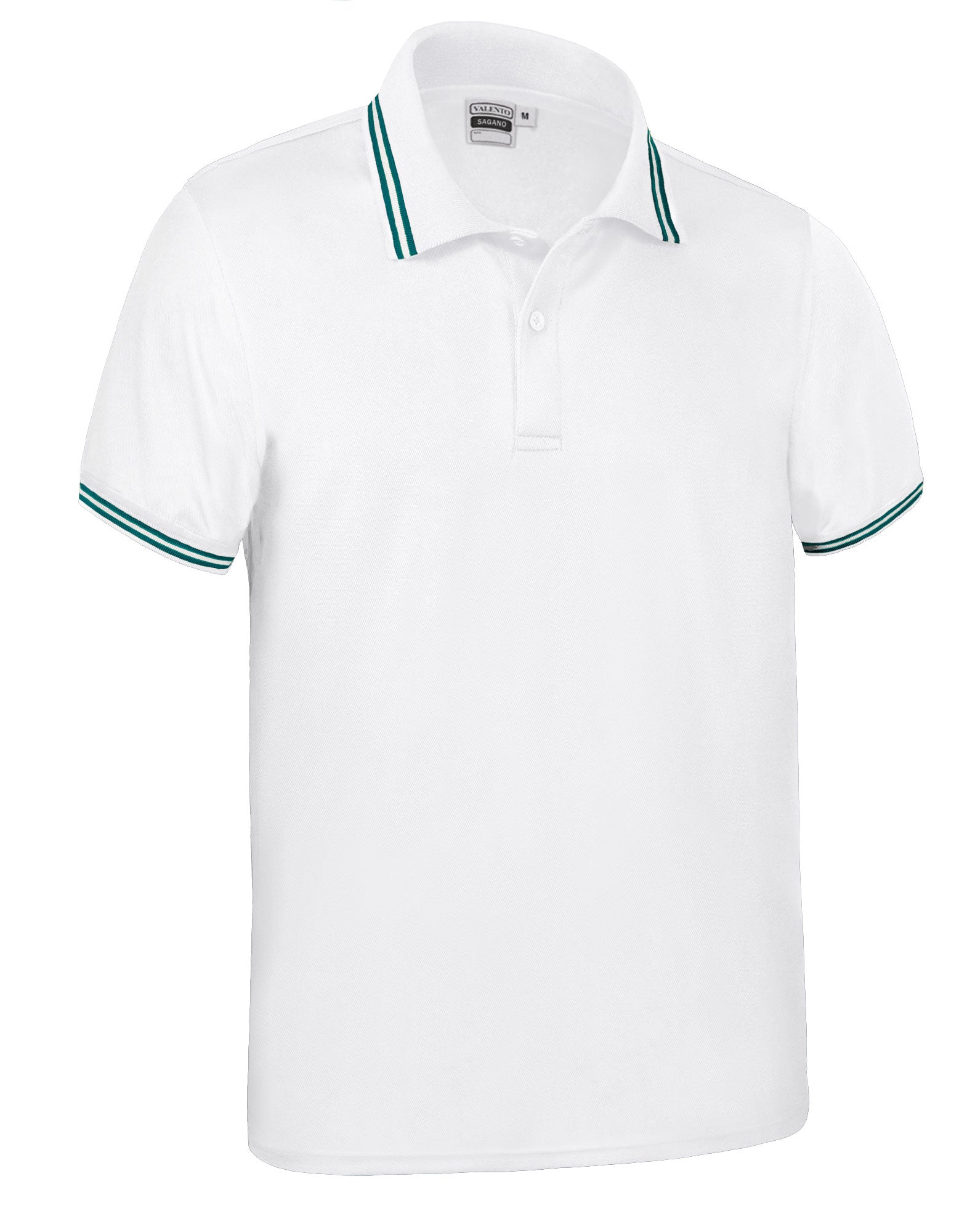 SAGANO | Polo Desportivo com Faixas Multicolores na Gola e Mangas 100% Poliéster | Personalizável | Várias Cores