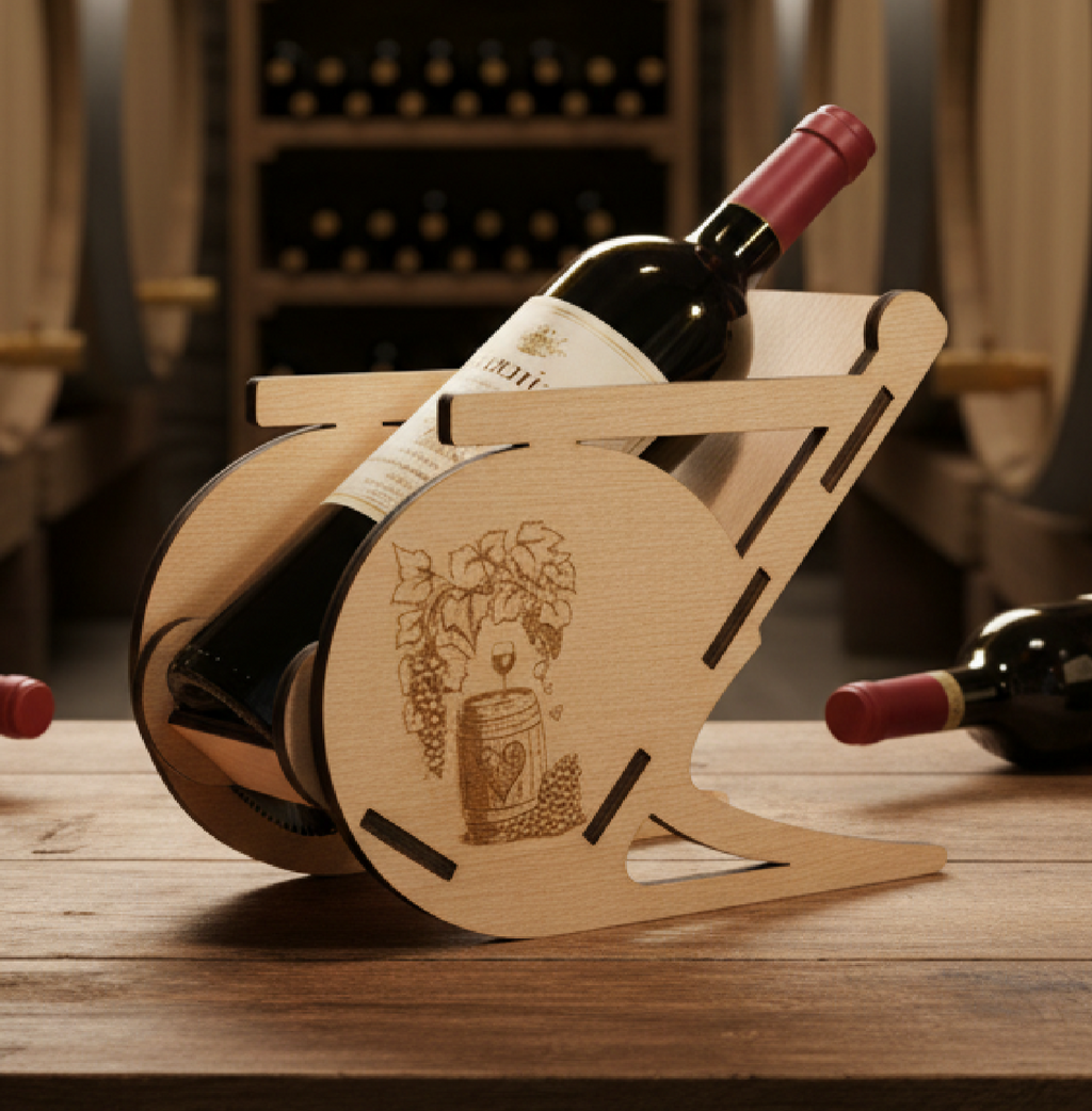 Suporte para Garrafa de Vinho em Cadeira — corte e Personalização a Laser